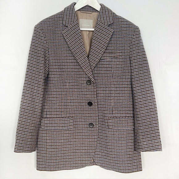 Everlane Oversized 80s Blazer Brown Houndstooth Wool Blend Size 2 NEW - Picture 5 of 12